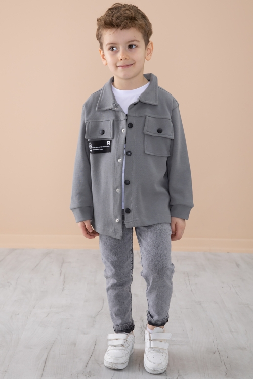 Füme Cep Kapaklı Gömlekli Jean Pantolonlu Erkek Çocuk 3lü Takım 20291