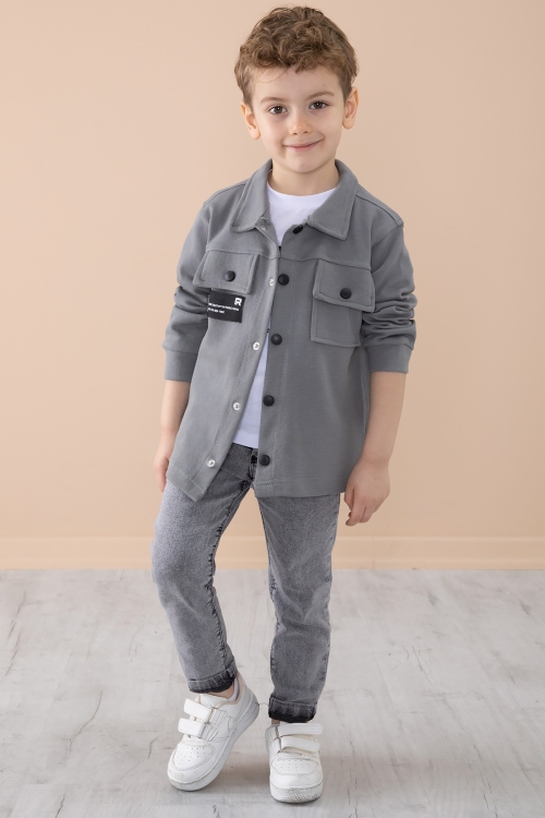 Füme Cep Kapaklı Gömlekli Jean Pantolonlu Erkek Çocuk 3lü Takım 20291
