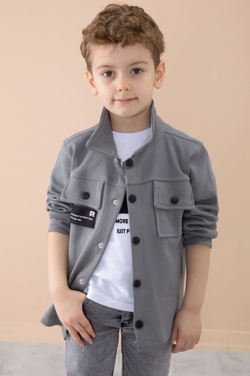 Füme Cep Kapaklı Gömlekli Jean Pantolonlu Erkek Çocuk 3lü Takım 20291