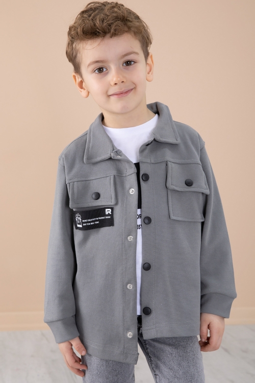 Füme Cep Kapaklı Gömlekli Jean Pantolonlu Erkek Çocuk 3lü Takım 20291