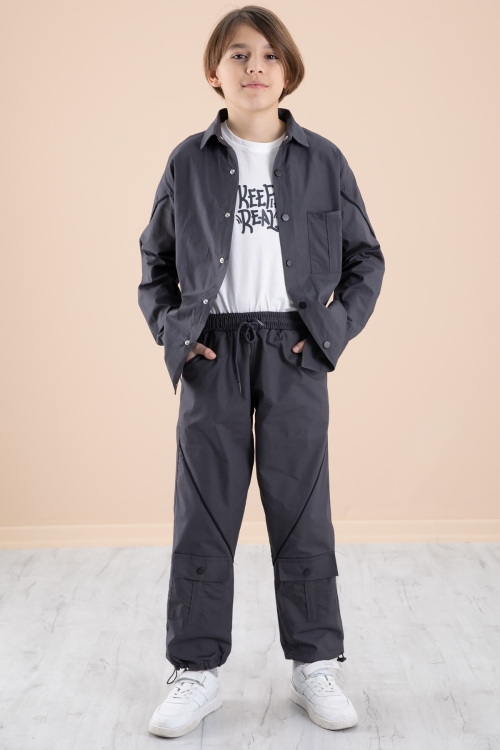 Füme Erkek Çocuk 3lü Takım Tişört Gömlek Pantolon 20230