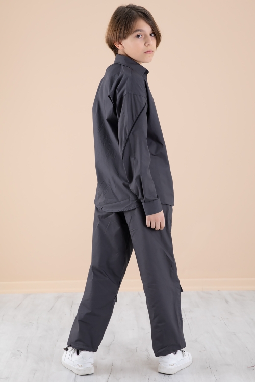 Füme Erkek Çocuk 3lü Takım Tişört Gömlek Pantolon 20230