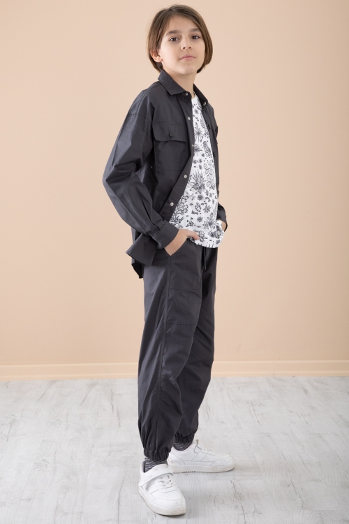 Füme Erkek Çocuk Gögüs Cepli 3lü Takım 20350