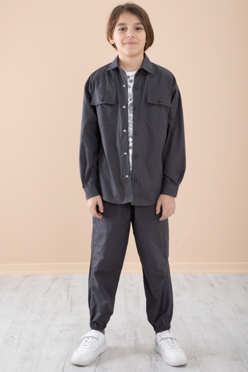 Füme Erkek Çocuk Gögüs Cepli 3lü Takım 20350