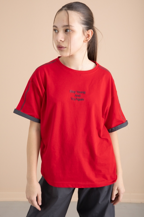 Füme Kız Çocuk Paraşüt Pantolonlu 2li Takım 20390