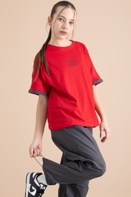 Füme Kız Çocuk Paraşüt Pantolonlu 2li Takım 20390