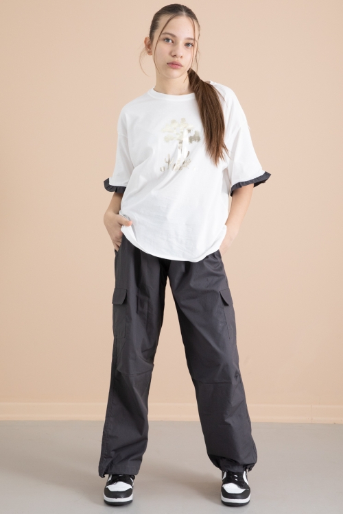 Füme Kız Çocuk Tişört ve Kargo Cepli Pantolonlu 2li Takım 20394