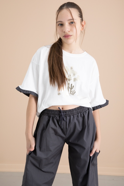 Füme Kız Çocuk Tişört ve Kargo Cepli Pantolonlu 2li Takım 20394