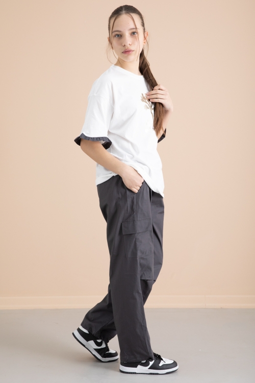 Füme Kız Çocuk Tişört ve Kargo Cepli Pantolonlu 2li Takım 20394