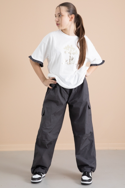 Füme Kız Çocuk Tişört ve Kargo Cepli Pantolonlu 2li Takım 20394