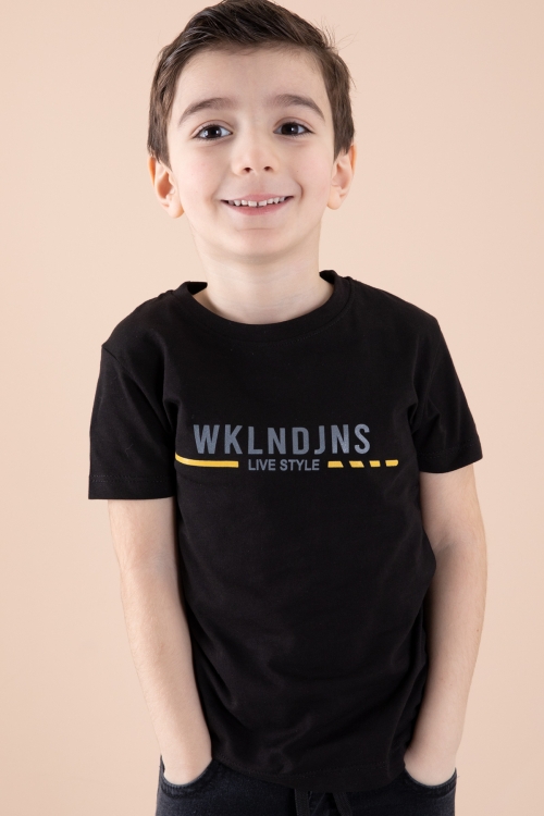 Füme Sırtı Baskılı Jean Gömlekli Tişörtlü Erkek Çocuk 2li Takım 20271