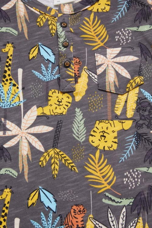 Füme Yaprak Baskılı Düğmeli Erkek Bebek Şortlu Takım 19183