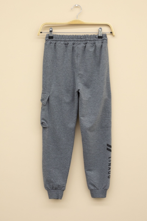 Füme Yazı Baskılı Cepli Erkek Çocuk Beli Lastikli Eşofman Altı 20205