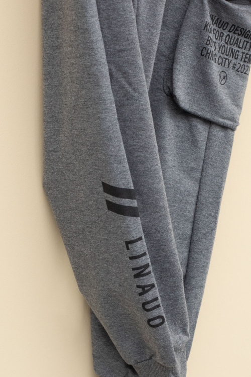 Füme Yazı Baskılı Cepli Erkek Çocuk Beli Lastikli Eşofman Altı 20205