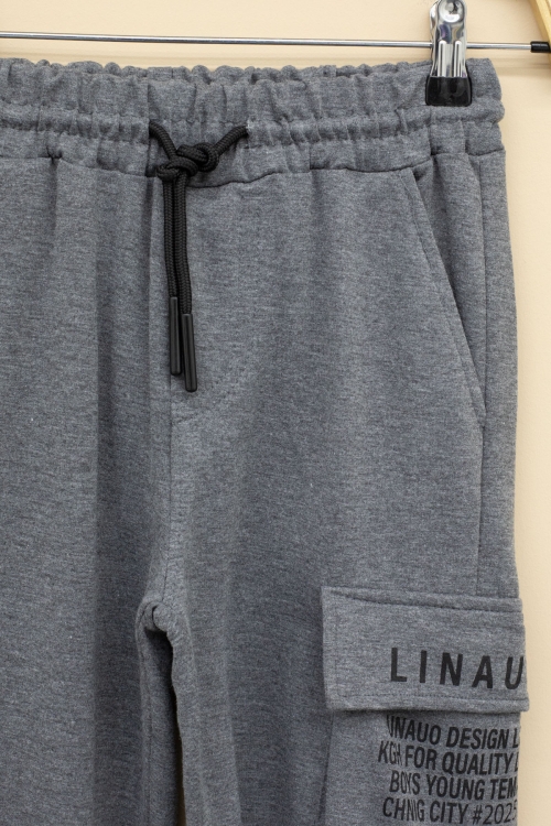 Füme Yazı Baskılı Cepli Erkek Çocuk Beli Lastikli Eşofman Altı 20205