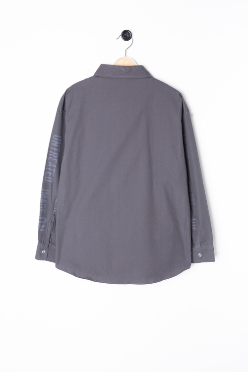 Füme Yazı Baskılı Gömlek Beyaz Tişörtlü Erkek Çocuk 2li Takım 20137