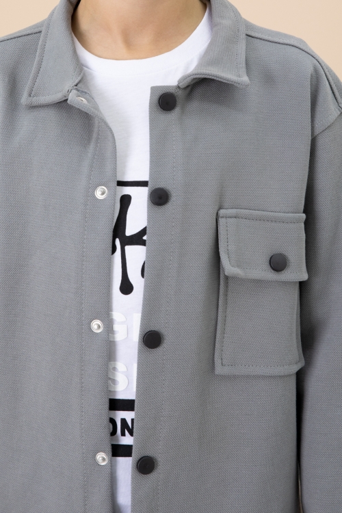 Füme Yazı Baskılı Tişörtlü Gömlekli Erkek Çocuk Takım 20304