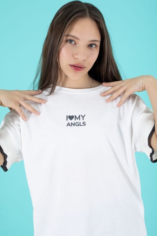 Füme Yazılı Oversize Tişörtlü Paraşüt Pantolonlu Kız Çocuk Takım 20294