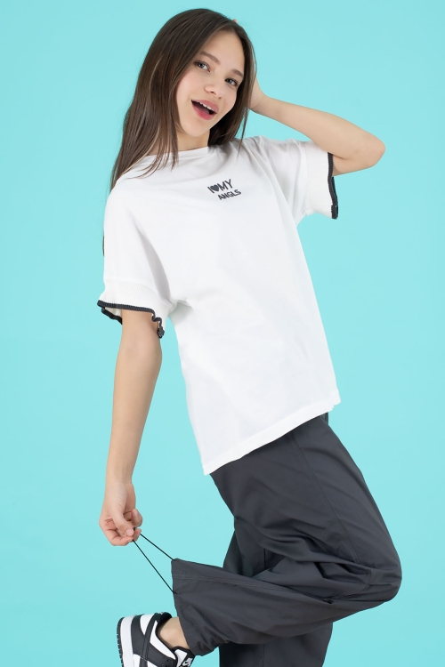 Füme Yazılı Oversize Tişörtlü Paraşüt Pantolonlu Kız Çocuk Takım 20294