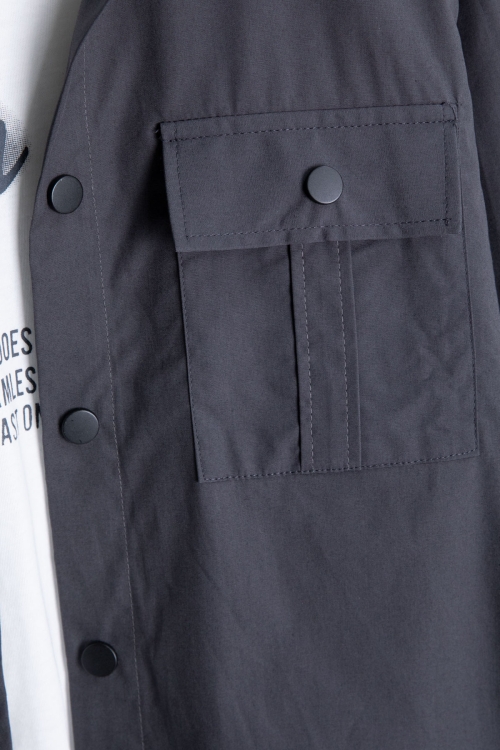 Füme Yazılı Tişörtlü Paraşüt Gömlekli Erkek Çocuk 3lü Alt Üst Takım 20540