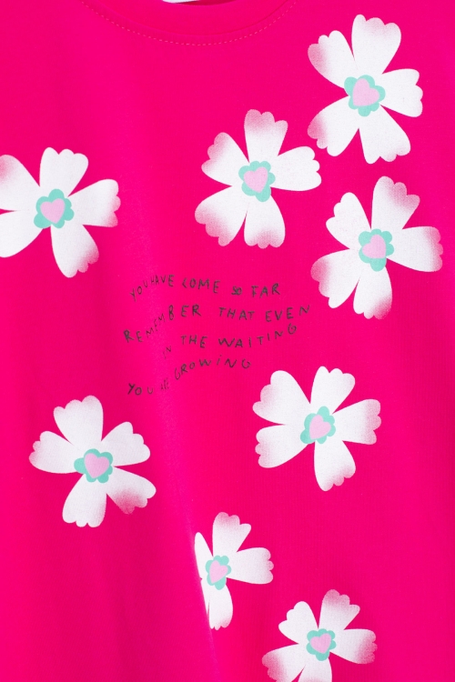 Fuşya Çiçek Desenli Fırfır Detaylı Kız Çocuk Şortlu Takım 20599