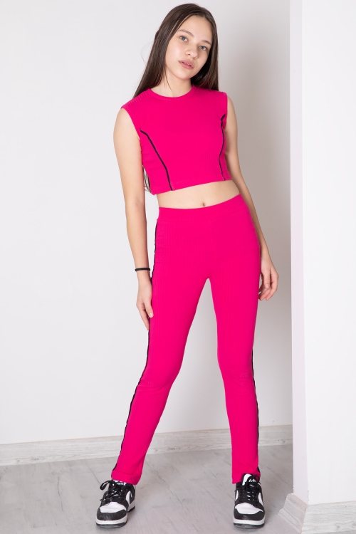 Fuşya Kız Çocuk Tatylı Croplu 2li Takım 20244