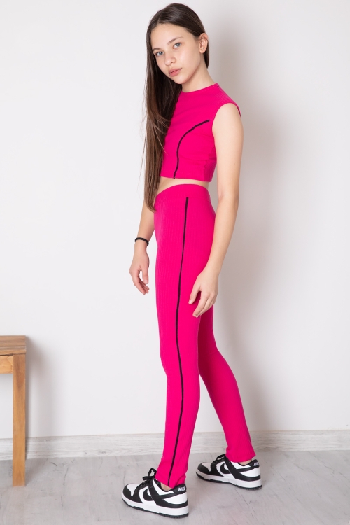 Fuşya Kız Çocuk Tatylı Croplu 2li Takım 20244