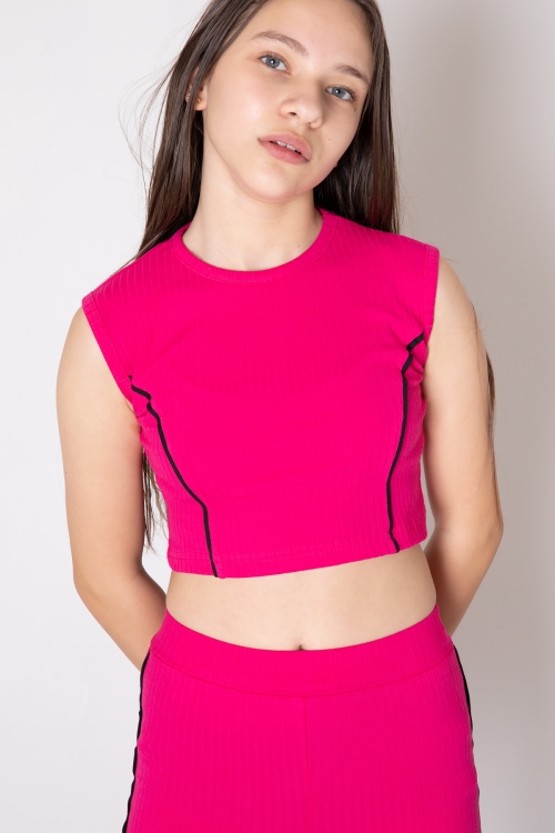 Fuşya Kız Çocuk Tatylı Croplu 2li Takım 20244