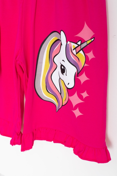 Fuşya Unicorn Baskılı Kız Çocuk Şortlu 2li Takım 20613