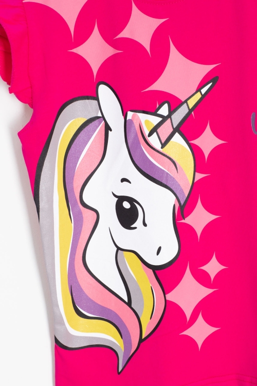 Fuşya Unicorn Baskılı Kız Çocuk Şortlu 2li Takım 20613