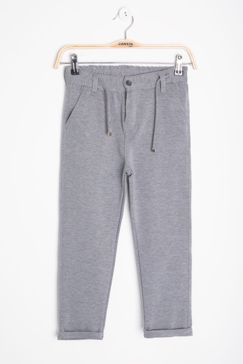 Gri Beli Lastikli Duble Paça Erkek Çocuk Jogger Kumaş Pantolon 20518