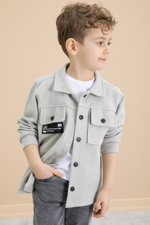 Gri Cep Kapaklı Gömlekli Jean Pantolonlu Erkek Çocuk 3lü Takım 20021