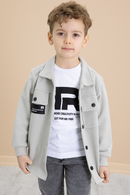 Gri Cep Kapaklı Gömlekli Jean Pantolonlu Erkek Çocuk 3lü Takım 20021