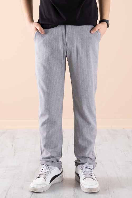 Gri Erkek Çocuk Çizgili Duble Paça Jogger Pantolon 20045