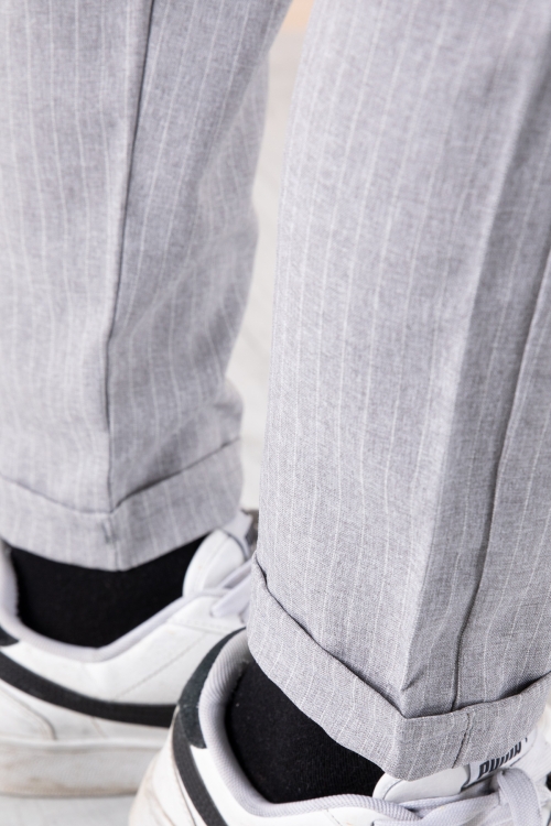 Gri Erkek Çocuk Çizgili Duble Paça Jogger Pantolon 20045