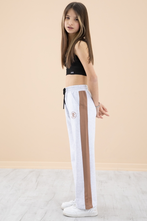 Gri Garnili Geniş Paça Kız Çocuk Beli Lastikli Eşofman Altı 20195