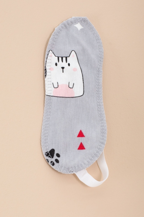 Gri Kedi Baskılı Kısa Kollu Böz Bantlı Kız Çocuk Pijama Takımı 20566