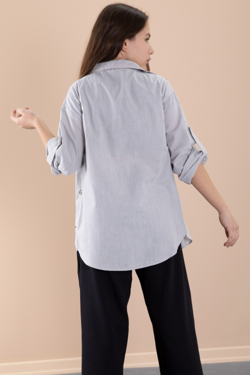 Gri Kız Çocuk Croplu Taşlı Gömlek ve Pantolonlu 3lü Takım 20469