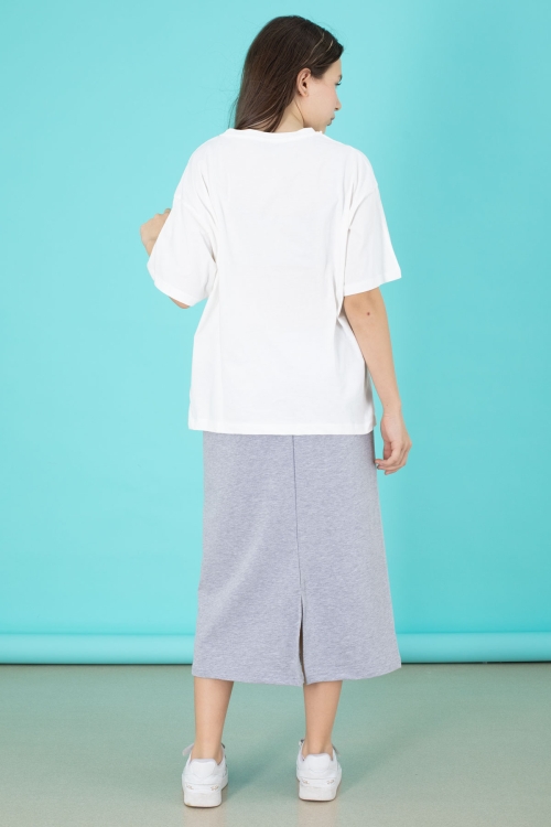 Gri Kız Çocuk Etekli Baskılı Tişörtlü Takım 20506