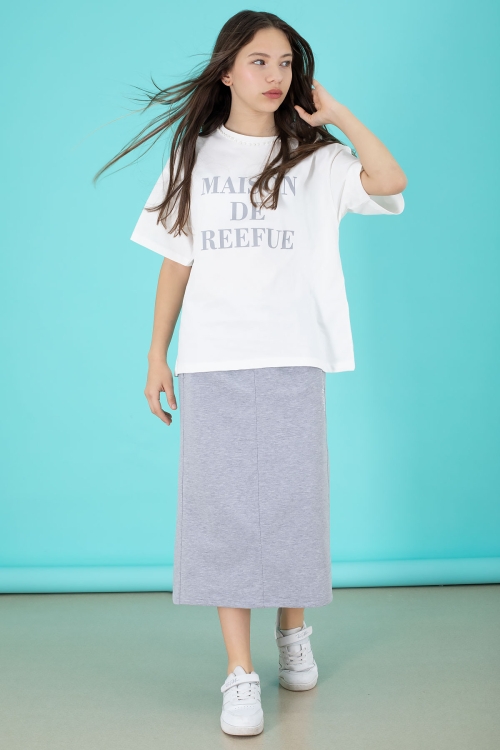 Gri Kalem Etekli Yazı Baskılı Tişörtlü Kız Çocuk 2lü Alt Üst Takım 20562