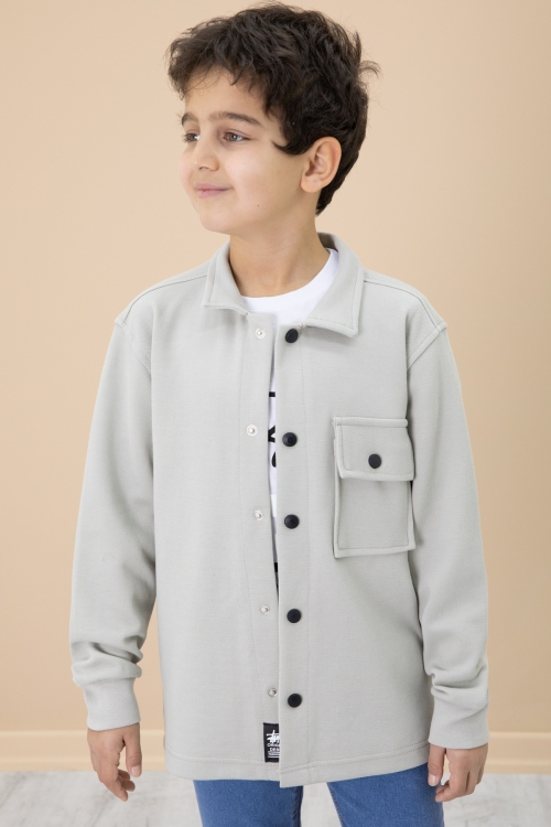 Gri Yazı Baskılı Tişörtlü Gömlekli Erkek Çocuk Takım 20008