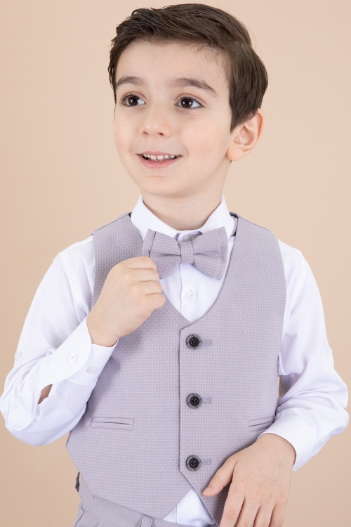 Gri Yelekli Papyonlu Gömlekli Kumaş Pantolonlu Erkek Çocuk Takım Elbise 20428