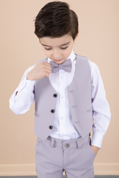 Gri Yelekli Papyonlu Gömlekli Kumaş Pantolonlu Erkek Çocuk Takım Elbise 20428