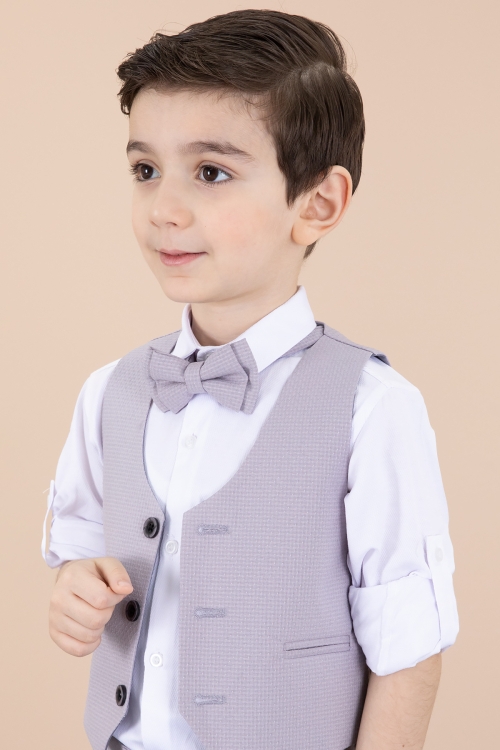 Gri Yelekli Papyonlu Gömlekli Kumaş Pantolonlu Erkek Çocuk Takım Elbise 20428