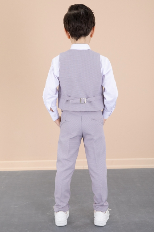 Gri Yelekli Papyonlu Gömlekli Kumaş Pantolonlu Erkek Çocuk Takım Elbise 20428