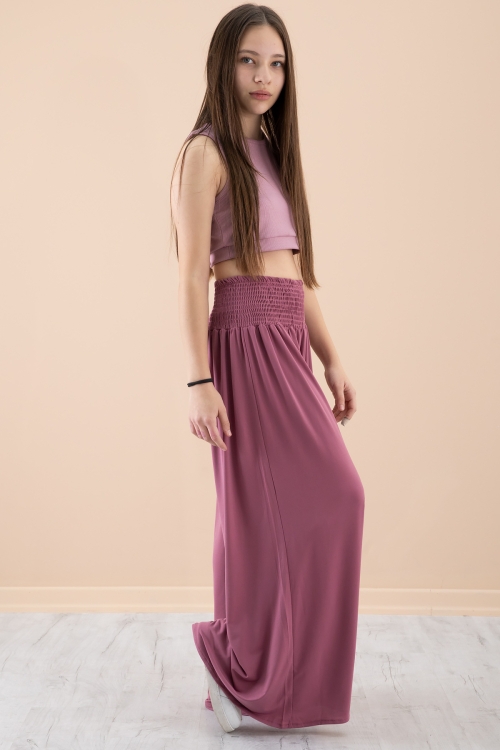 Gül Kurusu Fitilli Croplu Kız Çocuk Geniş Kesim Pantolonlu Takım 20383