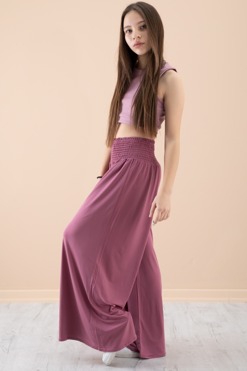 Gül Kurusu Fitilli Croplu Kız Çocuk Geniş Kesim Pantolonlu Takım 20383