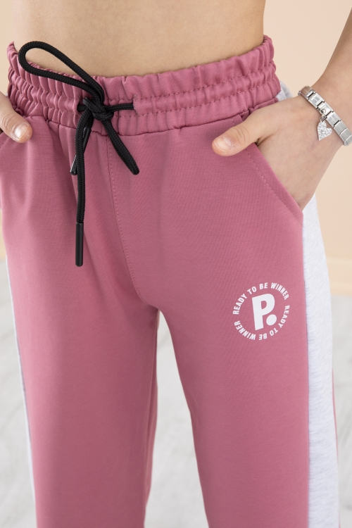 Gül Kurusu Garnili Geniş Paça Kız Çocuk Beli Lastikli Eşofman Altı 20197