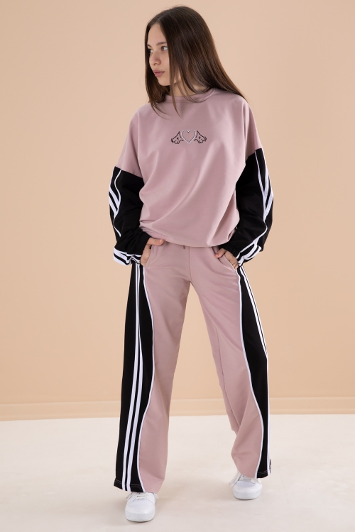 Gül Kurusu Yanları Çizgili Kız Çocuk 2li Takım 20102