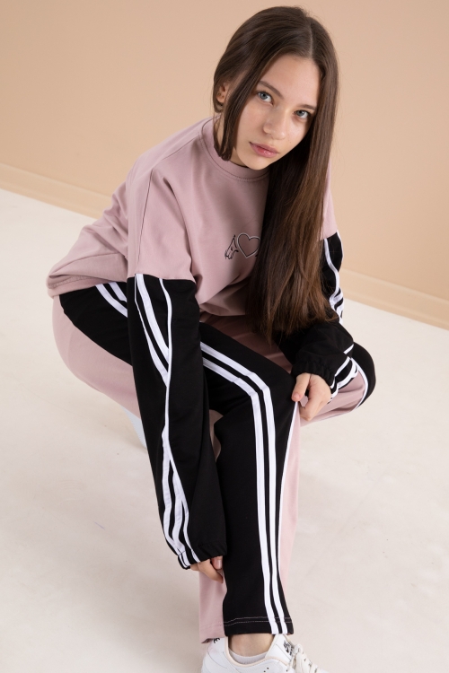 Gül Kurusu Yanları Çizgili Kız Çocuk 2li Takım 20102